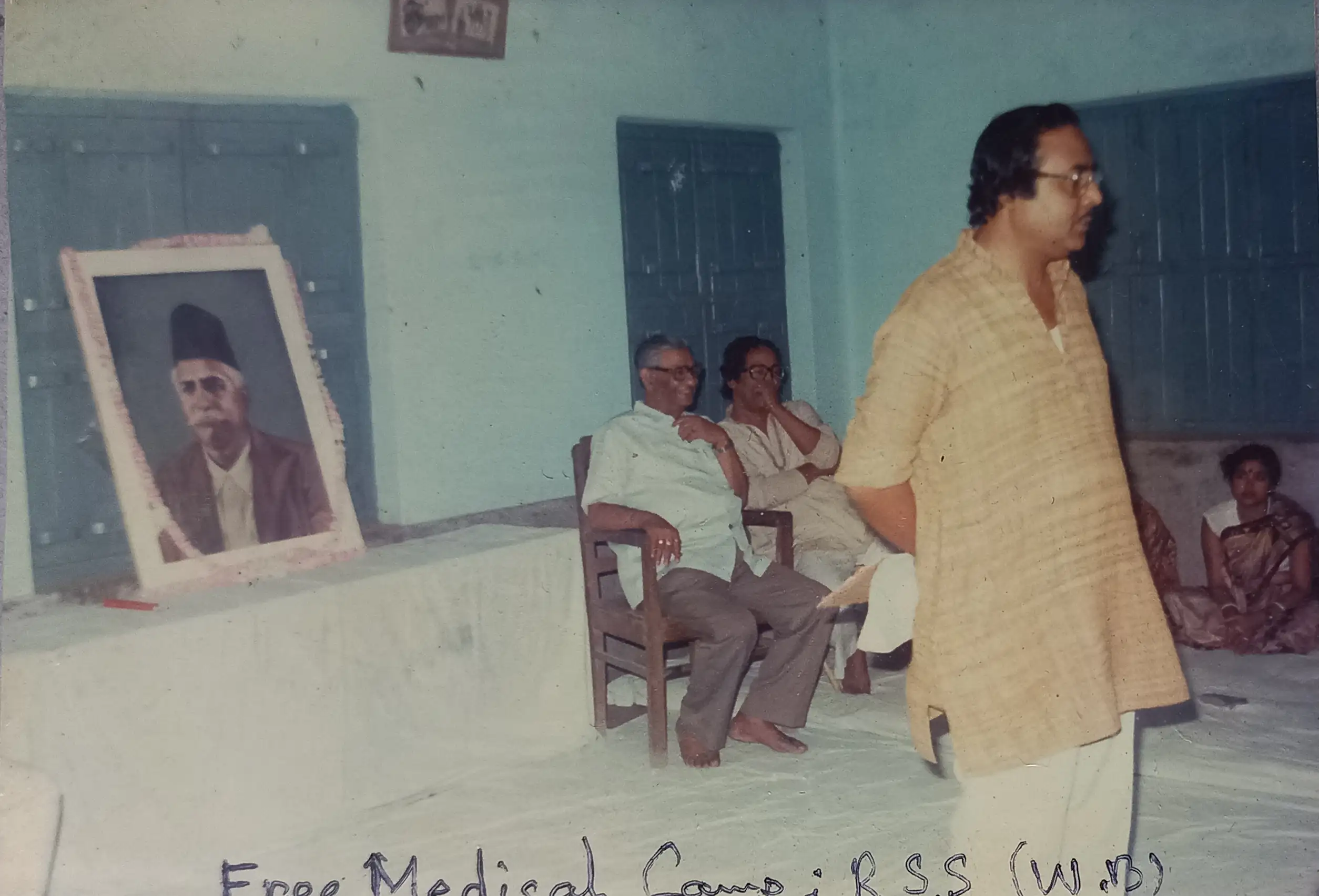 This is an image of Dr. Gopesh giving a speech at a free medical camp hosted at his university.